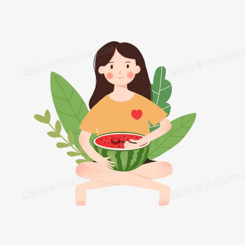 手绘吃瓜可爱头像女生,手绘可爱女生吃瓜头像，夏日清凉一夏