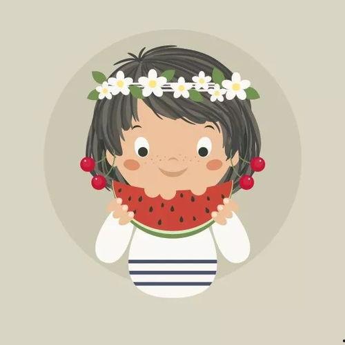 手绘吃瓜可爱头像女生,手绘可爱女生吃瓜头像，夏日清凉一夏
